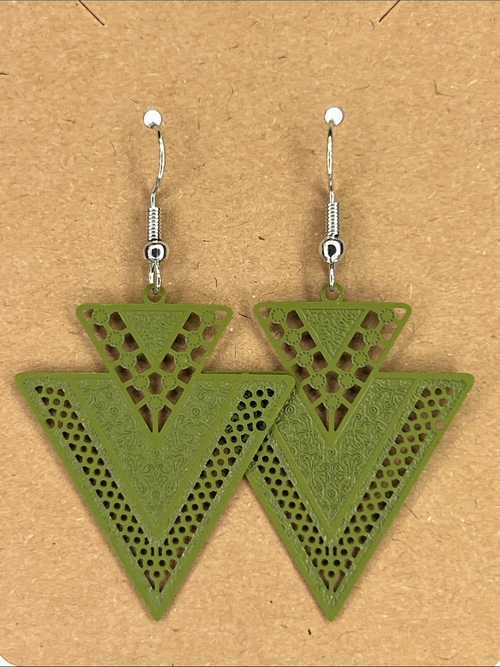 Green Geometric Triangle Drop Earrings - Lightweight Women Jewelry